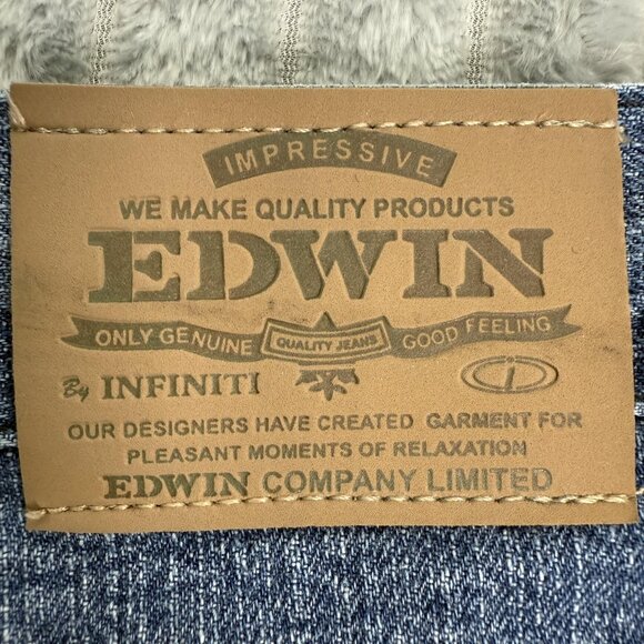 Edwin Jeans Mens 34x30 Straight Wide Distressed Streetwear‎ Underworld Logo Blue - Picture 10 of 14